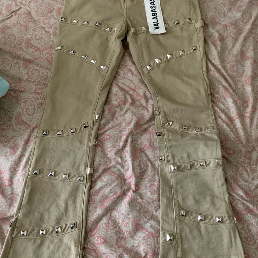 Light Khaki stacked flare jeans
